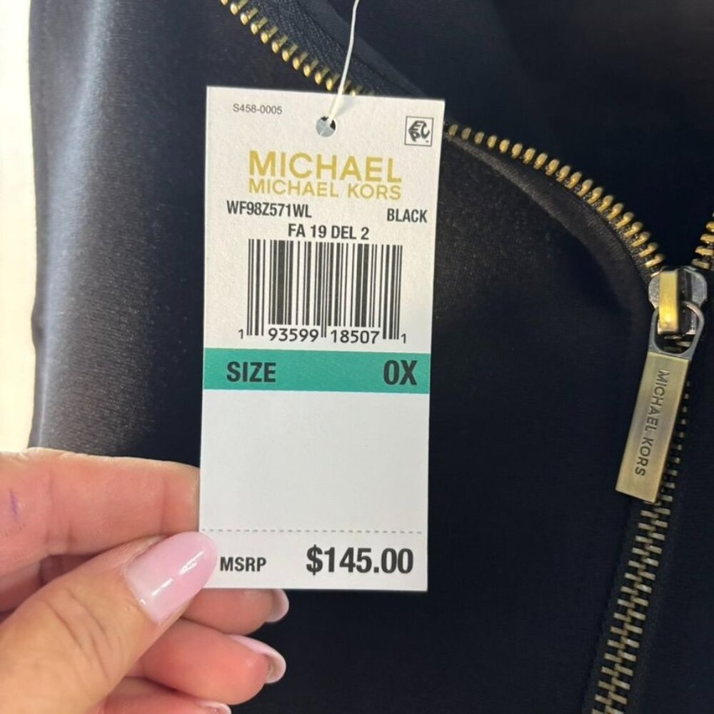 Michael Michael Kors Sleeveless Black Dress With Faux Leather Hem & Back Zipper - Picture 8 of 12